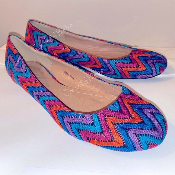 ❤️HostPick🌟US7🌈Rainbow Stripe Chevron Heringbone Easter Embroidery BALLET FLAT - Picture 2 of 9